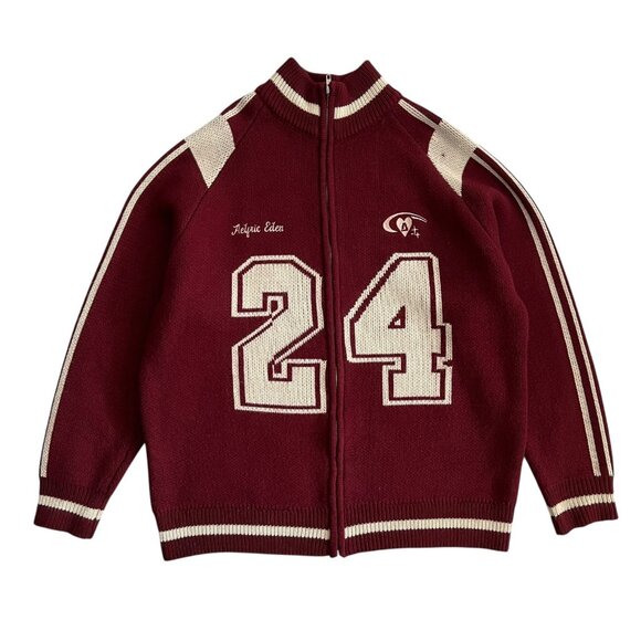Aelfric Eden Mens Full Zip Varsity Sweater Burgundy Medium Streetwear Preppy - Picture 1 of 11